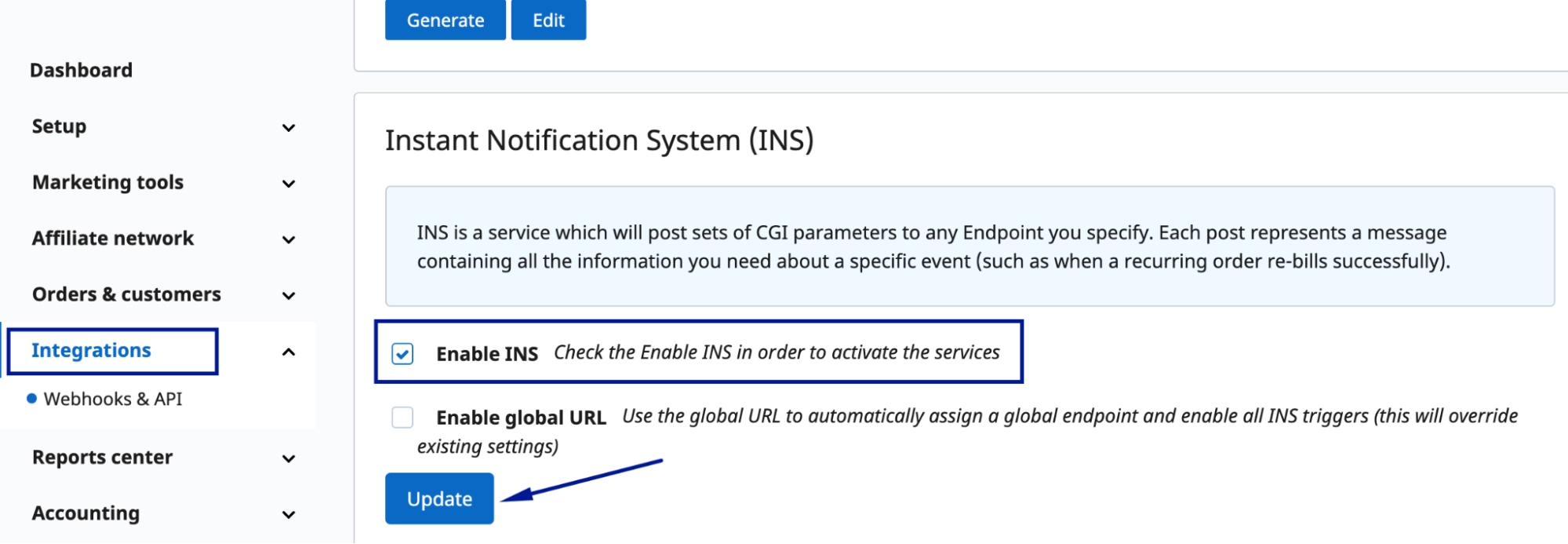 Configure Webhooks in 2Checkout